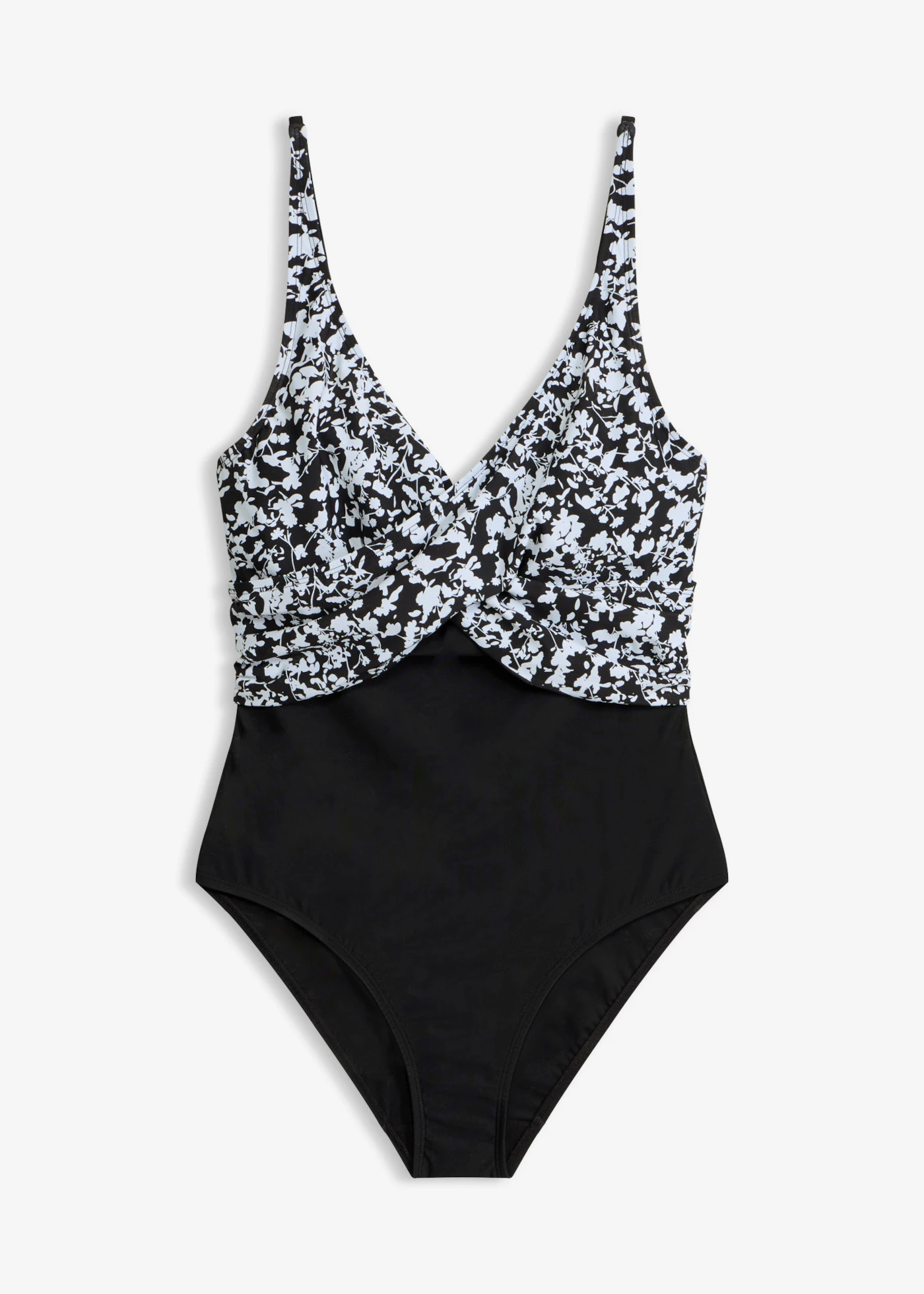 Costum de baie cu aspect petrecut, cu efect de modelare ușor • negru/alb floral • magazin bonprix