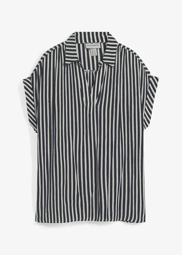 Blouse manches courtes en viscose fluide • bleu foncé/blanc rayé • Boutique bonprix