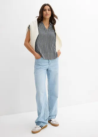 Blouse van soepele viscose, korte mouw • donkerblauw/wit gestreept • bonprix online shop