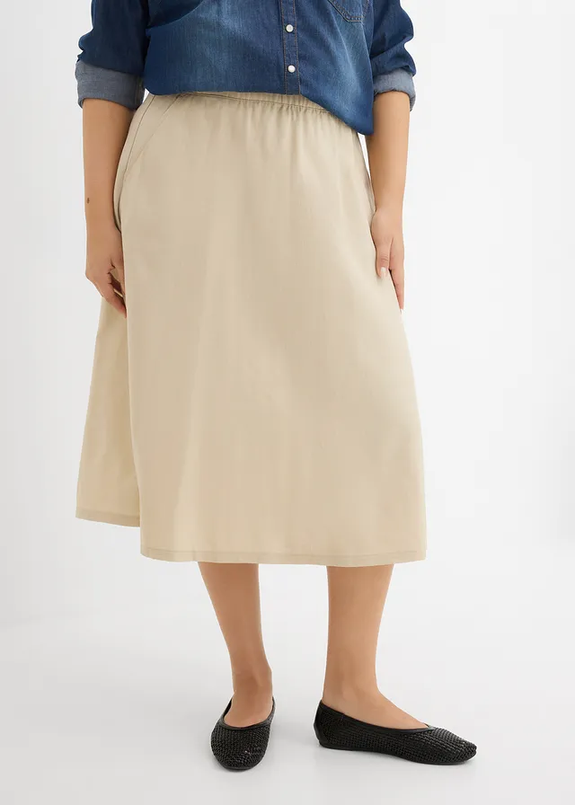 Twill rok van puur katoen, Kleur: lichtsand