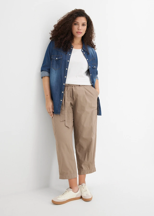 Pantalon cargo raccourci, Couleur: taupe