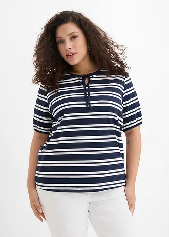 T-shirt van puur biologisch katoen, Kleur: donkerblauw/wit gestreept