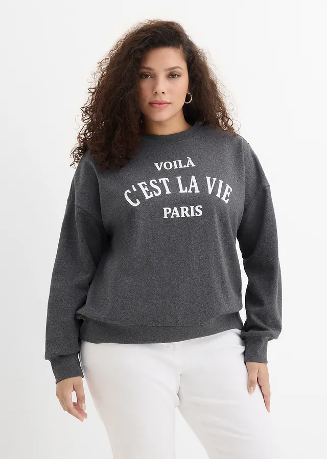 Sweat-shirt, Couleur: gris chiné/blanc