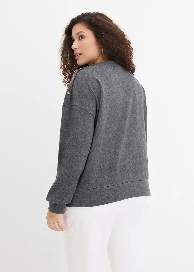 Sweat-shirt, Couleur: gris chiné/blanc