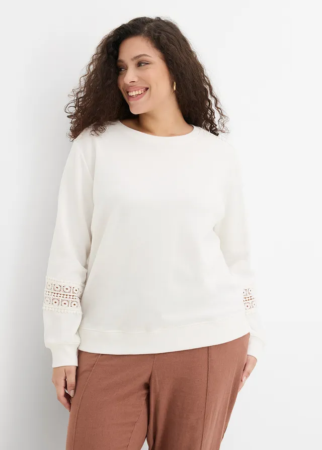 Sweat avec détails crochet, Couleur: écru