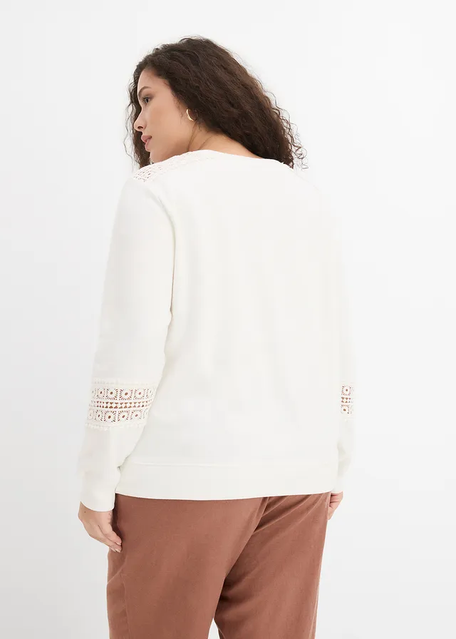 Sweat avec détails crochet, Couleur: écru