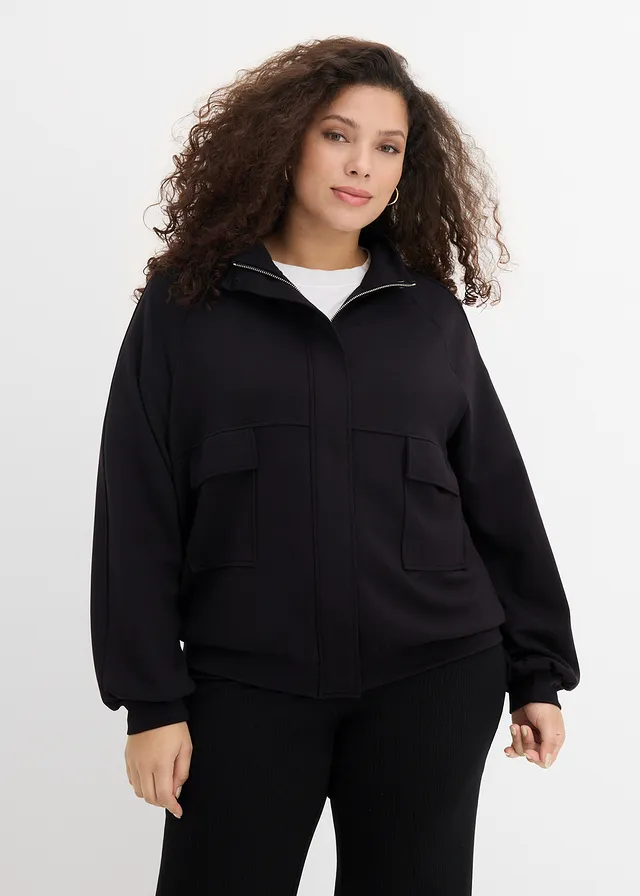 Sweat zippé en matière néoprène, Couleur: noir