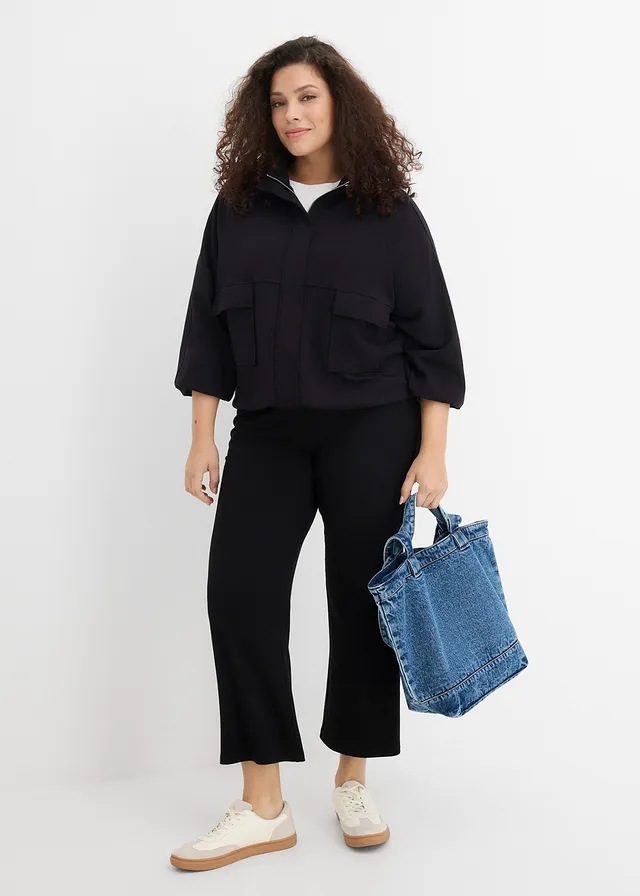 Sweat zippé en matière néoprène, Couleur: noir