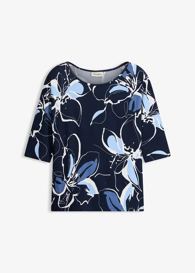 Shirt met bloemenprint • donkerblauw/wolwit gebloemd • bonprix online shop