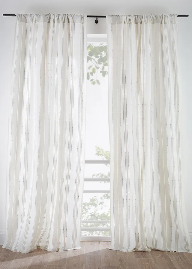 Rideau en coton rayé (1 pce), Couleur: crème-gris clair