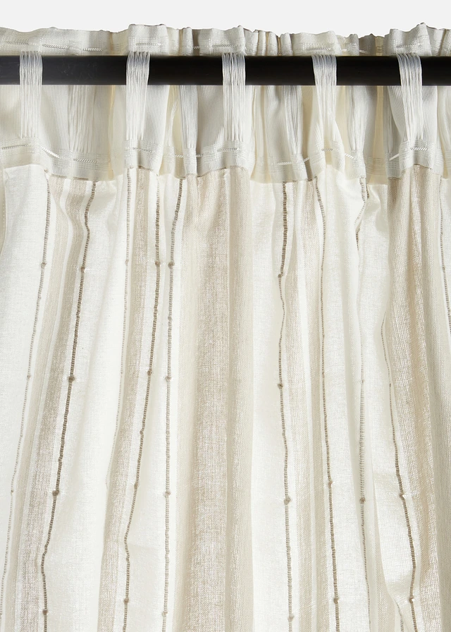Rideau en coton rayé (1 pce), Couleur: crème-gris clair