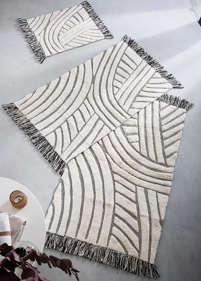 Badmat met grafisch design, Kleur: ecru grafische print
