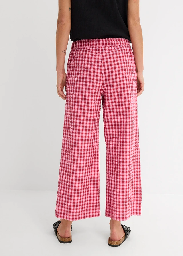 Pantalon large 100% coton, Couleur: rose-rouge cerise carreaux
