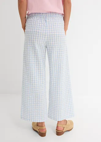 Pantalon large 100% coton, Couleur: écru-bleu poudré carreaux