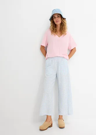 Pantaloni culotte din bumbac 100% • ecru-albastru pudrat cadrilat • magazin bonprix