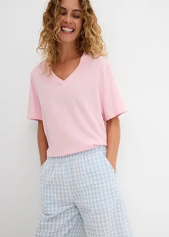 Pantalon large 100% coton • écru-bleu poudré carreaux • Boutique bonprix