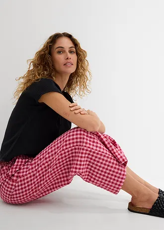 Pantaloni culotte din bumbac 100% • roz-roșu-cireașă cadrilat • magazin bonprix
