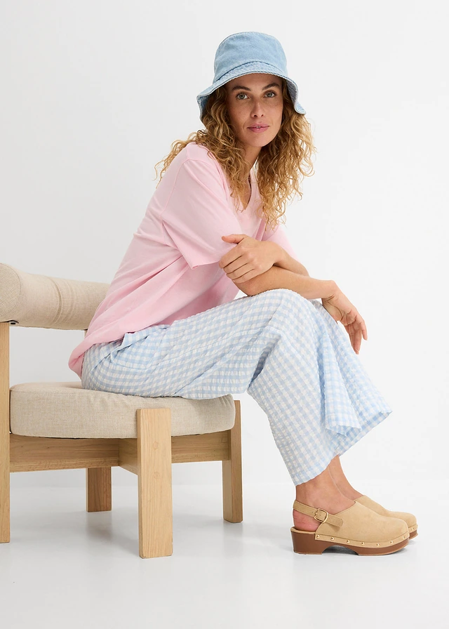 Pantalon large 100% coton • écru-bleu poudré carreaux • product-page.page-title-suffix