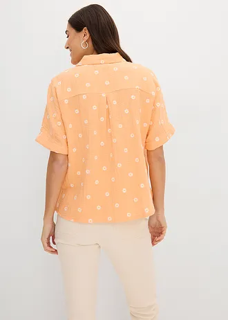 Blouse met korte mouwen van luchtige mousseline, Kleur: papaya gebloemd