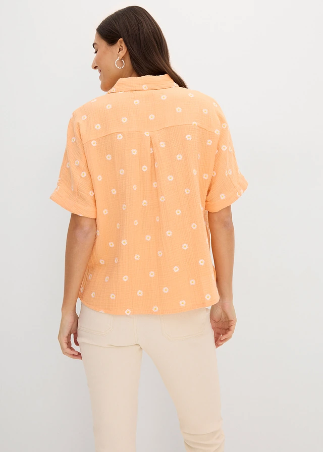 Blouse manches courtes en gaze de coton aérien, Couleur: papaye floral