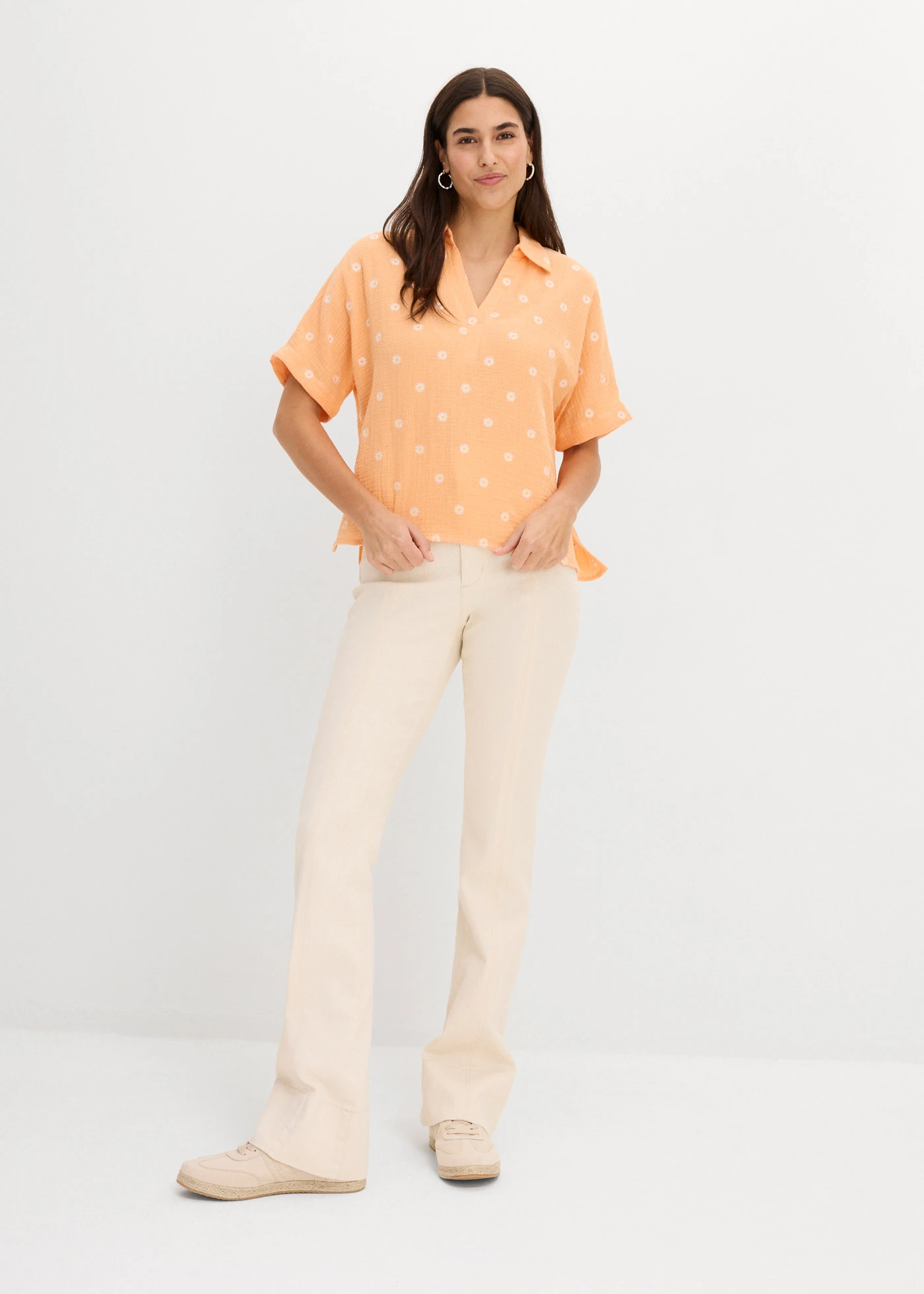 Blouse met korte mouwen van luchtige mousseline • papaya gebloemd • bonprix online shop