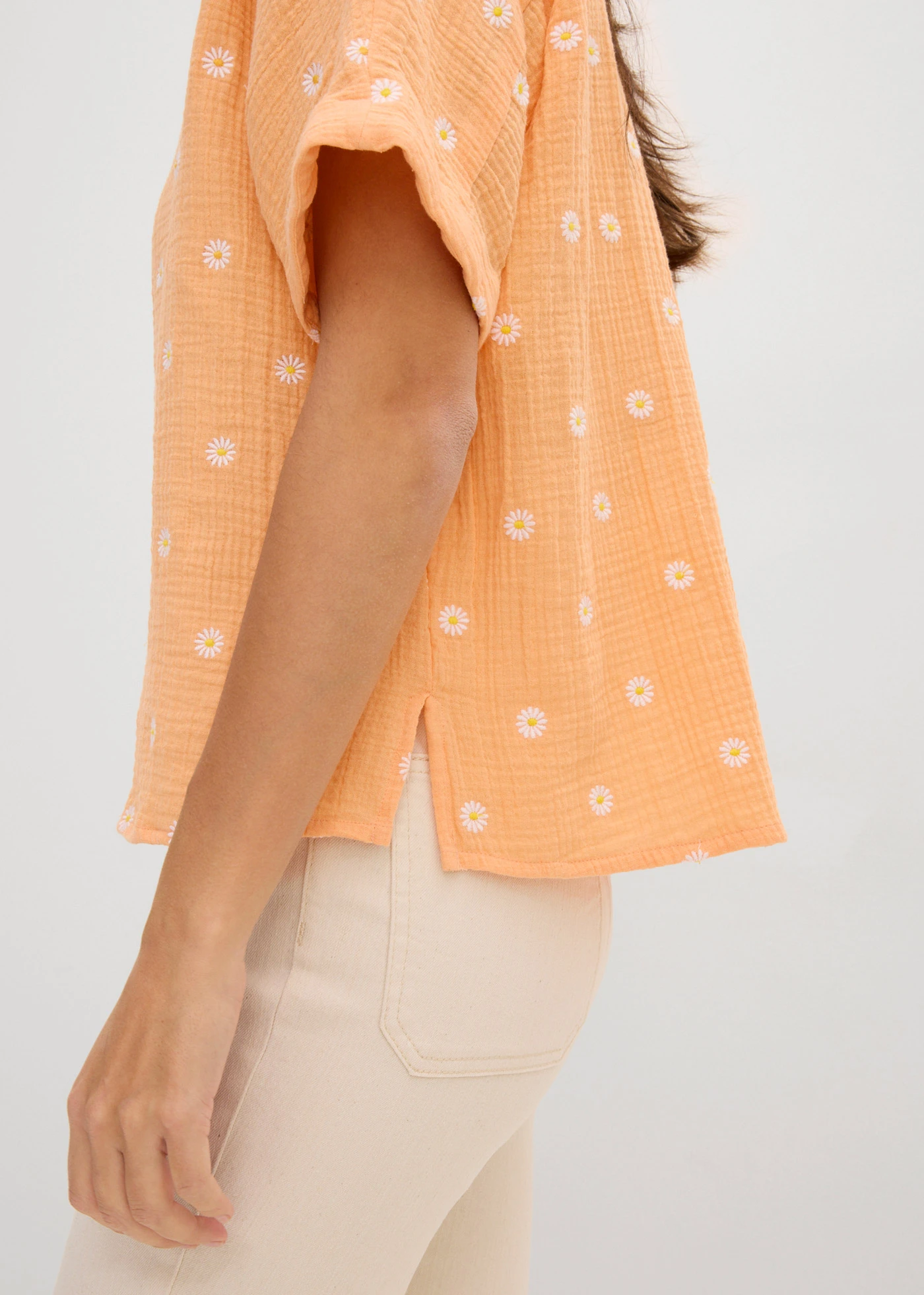 Blouse manches courtes en gaze de coton aérien • papaye floral • Boutique bonprix