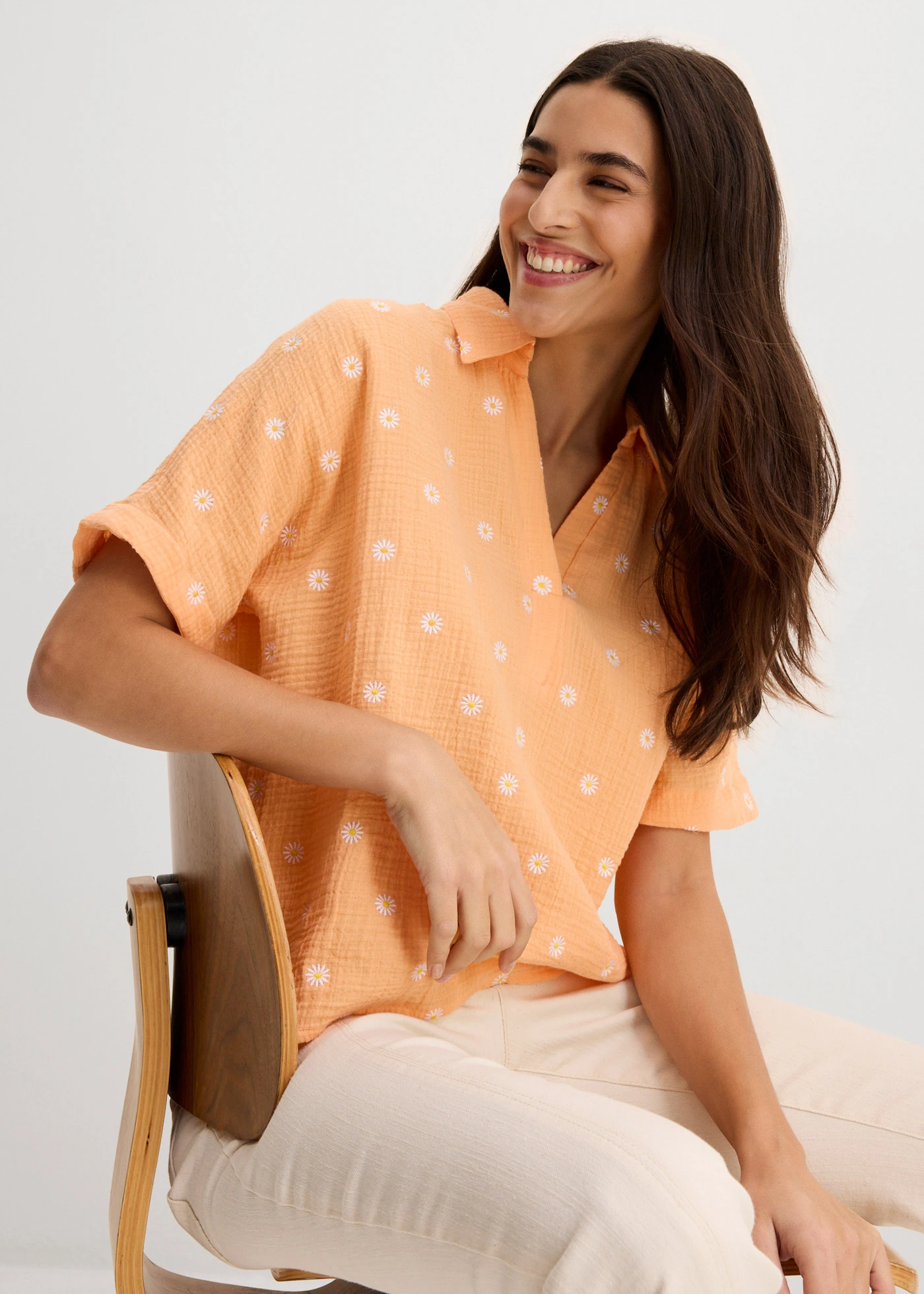 Blouse met korte mouwen van luchtige mousseline • papaya gebloemd • bonprix online shop