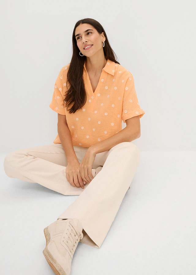 Blouse manches courtes en gaze de coton aérien • papaye floral • product-page.page-title-suffix