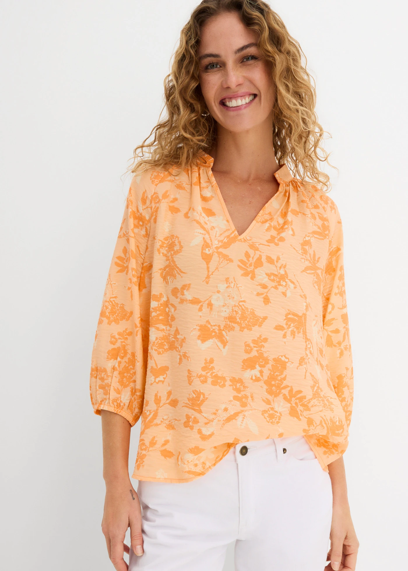 Tuniekblouse van een viscosemix • papaya-nectarine-crème-apricot gedessineerd • bonprix online shop
