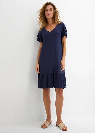 Rochie jerse cu volane din material cu viscoză • bleumarin • magazin bonprix