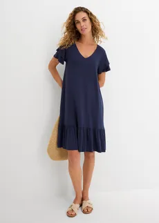 Robe en jersey viscose à volants • bleu foncé • Boutique bonprix