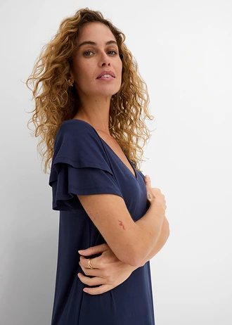 Rochie jerse cu volane din material cu viscoză • bleumarin • magazin bonprix