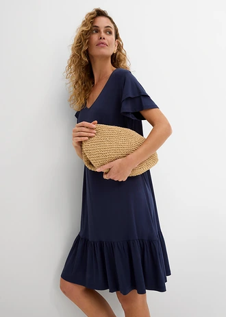 Rochie jerse cu volane din material cu viscoză • bleumarin • magazin bonprix