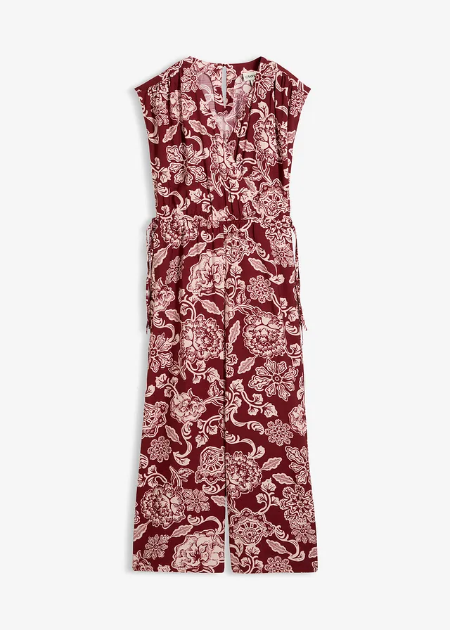 Jumpsuit, Kleur: robijnrood-lichtroze gebloemd