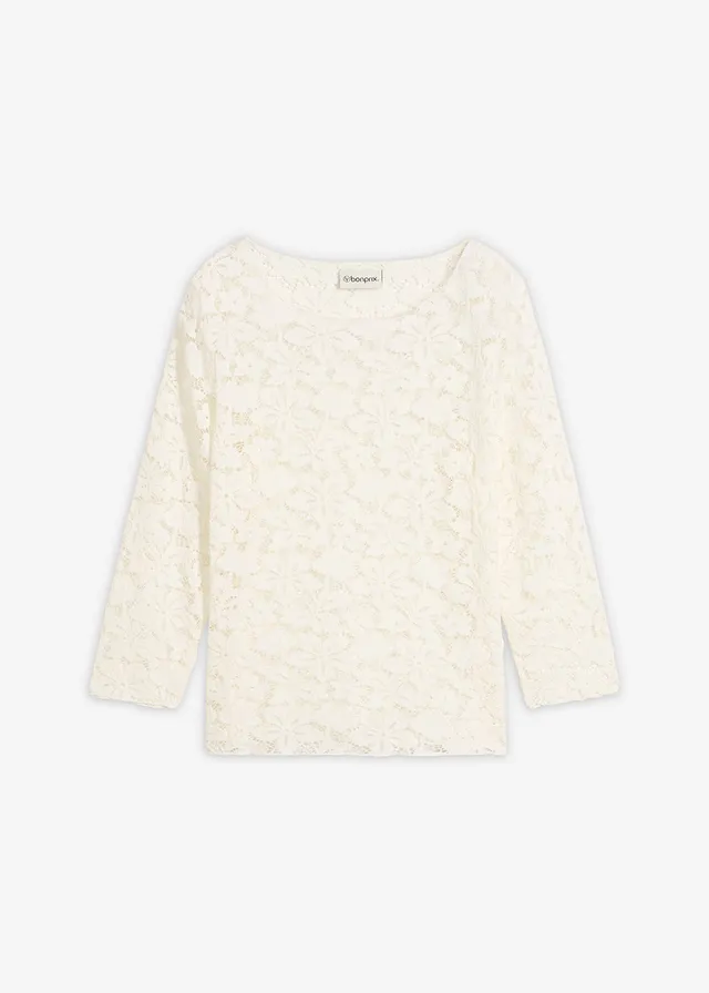 Getailleerd kanten shirt • wolwit • bonprix online shop