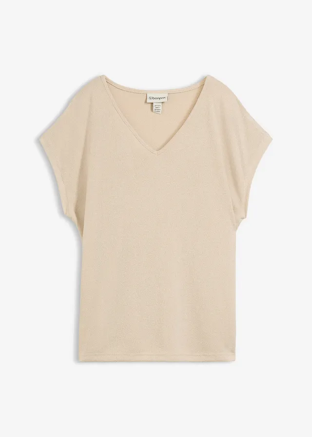 Koszulka oversize w optyce dzianiny • jasny piaskowy • sklep bonprix