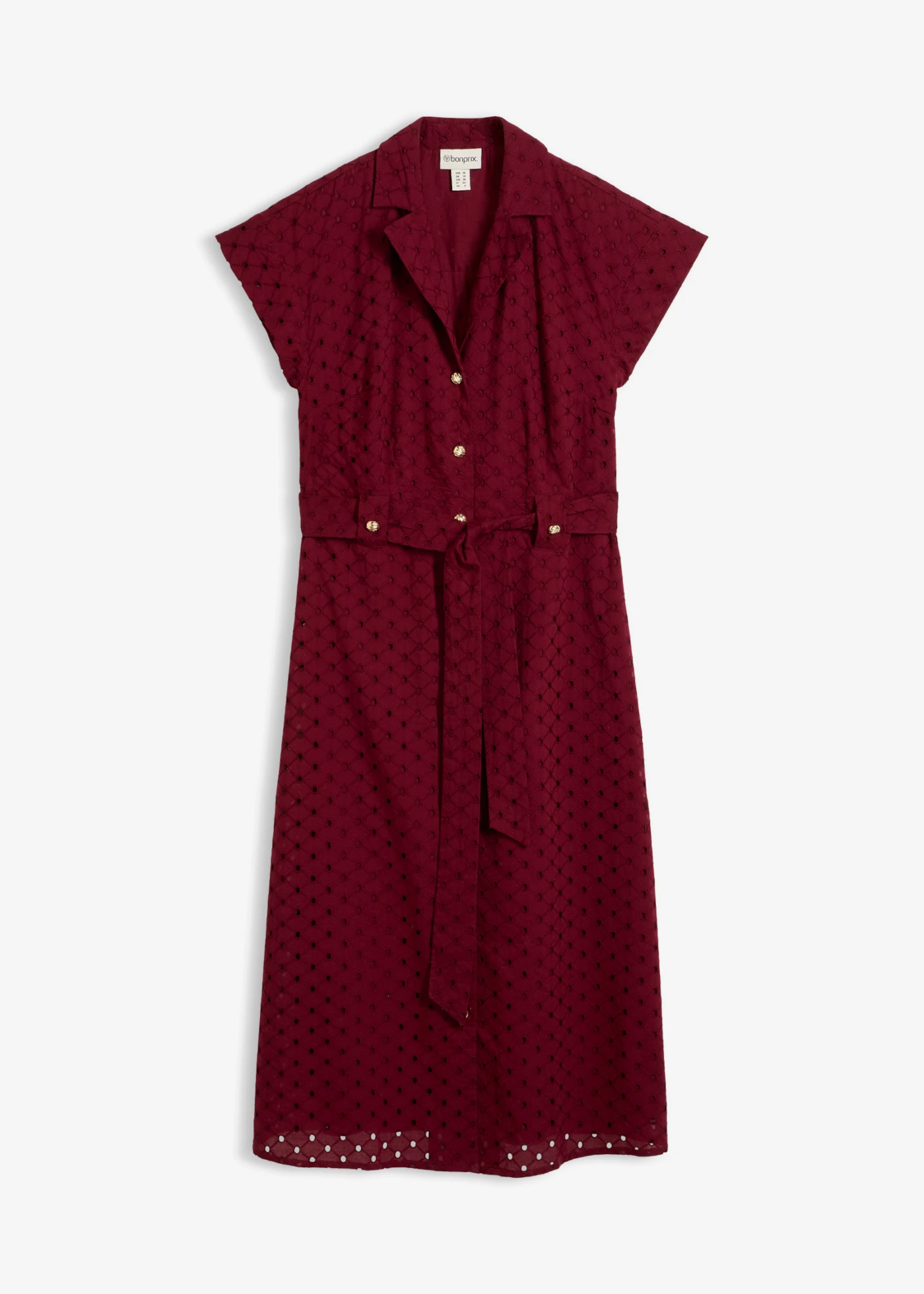 Rochie-cămașă din dantelă perforată • roșu rubiniu • magazin bonprix