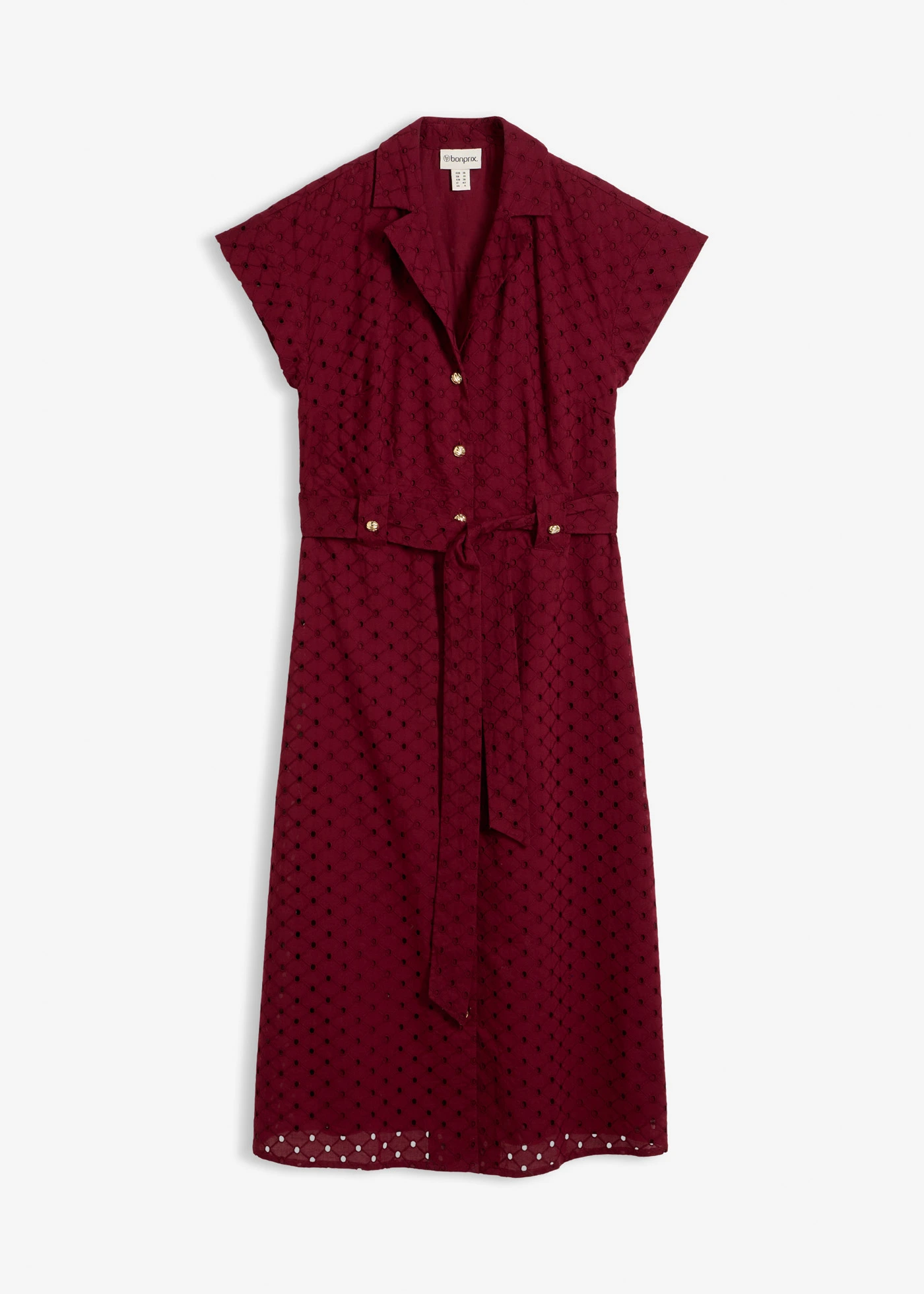 Sukienka szmizjerka z ażurowej koronki • czerwony rubinowy • sklep bonprix