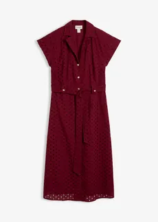 Overhemdjurk met broderie anglaise, Kleur: robijnrood