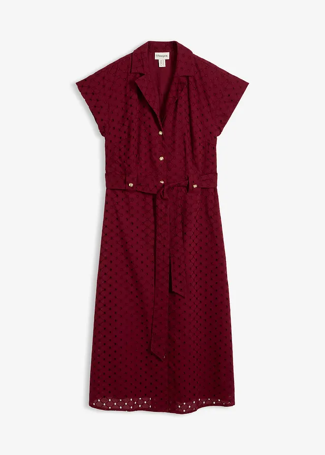 Sukienka szmizjerka z ażurowej koronki • czerwony rubinowy • sklep bonprix