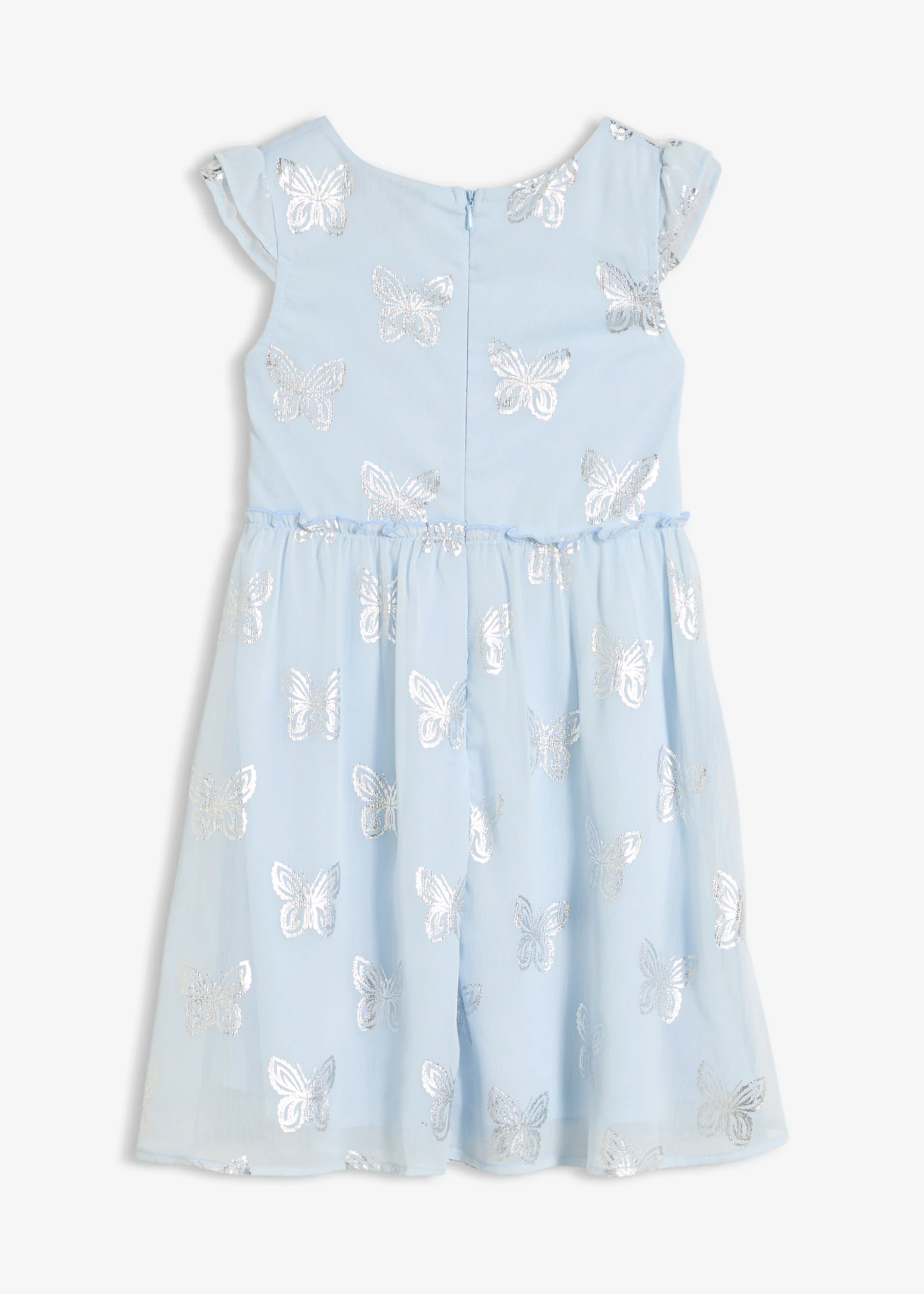 Chiffon jurk in A-lijn • poederblauw-zilverkleur gedessineerd • bonprix online shop