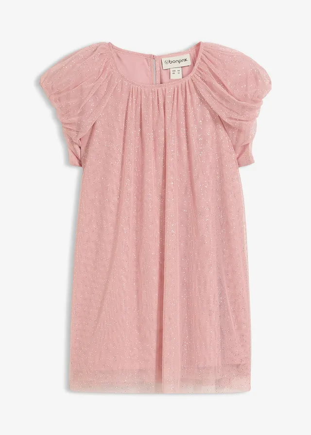 Rochie mini din tul fin • roz-cenușiu-argintiu cu puncte • magazin bonprix