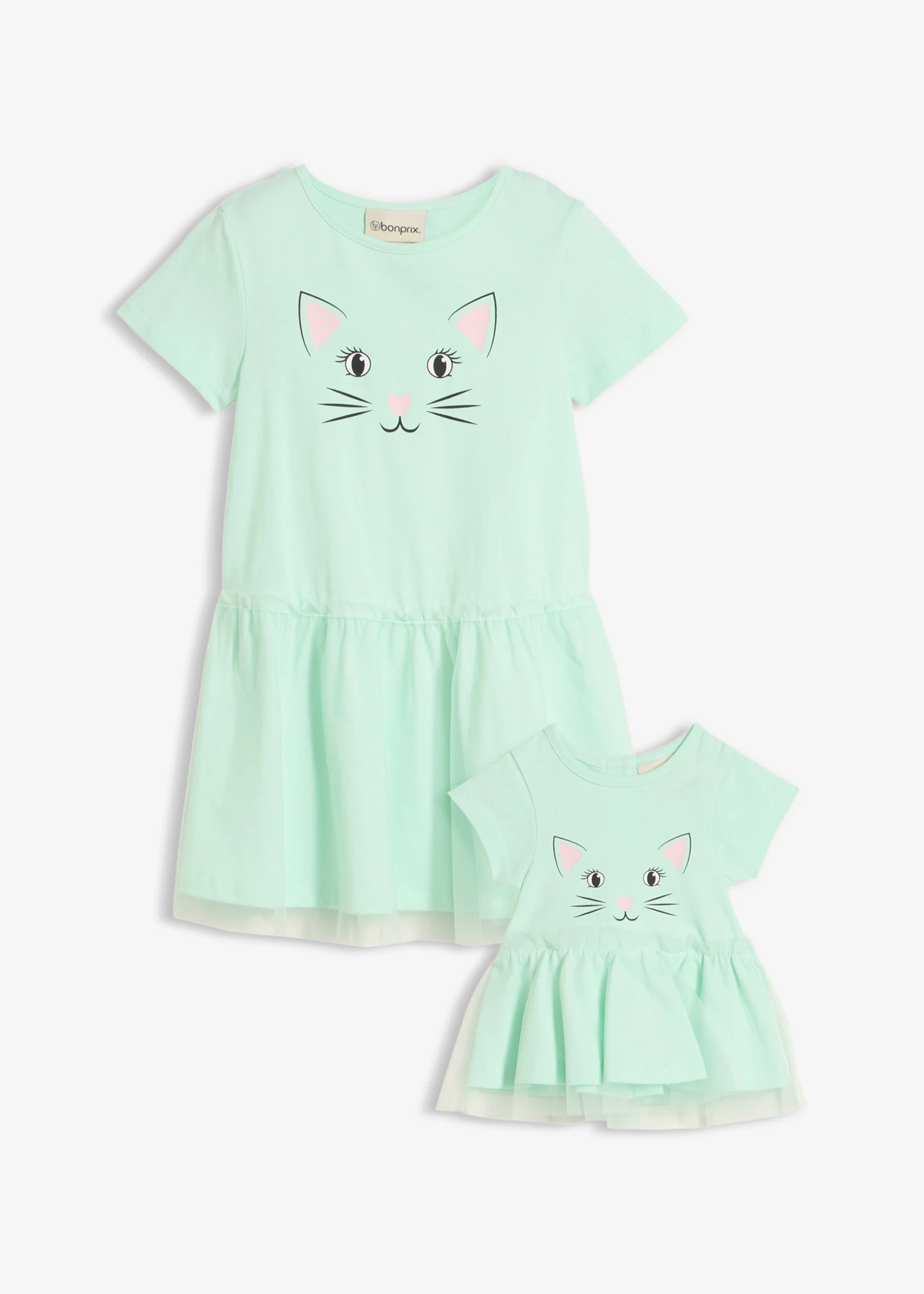 Robe en jersey fille et robe de poupée (ens. 2 pces) 100% coton • menthe clair • Boutique bonprix