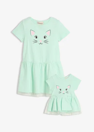 Džersejové šaty a šaty pre bábiku (2-dielne) z bio bavlny • svetlomentolová • obchod bonprix