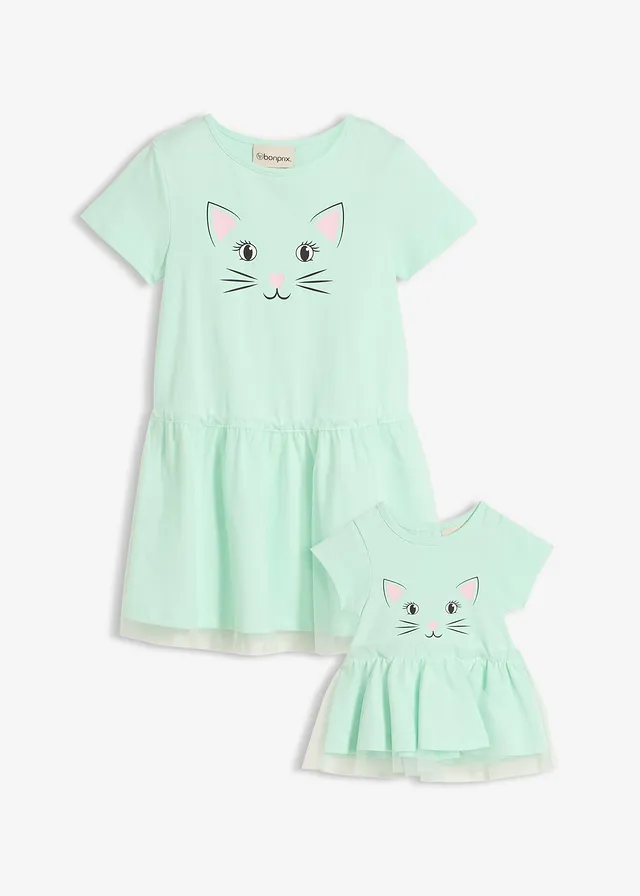Džersejové šaty a šaty pre bábiku (2-dielne) z bio bavlny • svetlomentolová • obchod bonprix