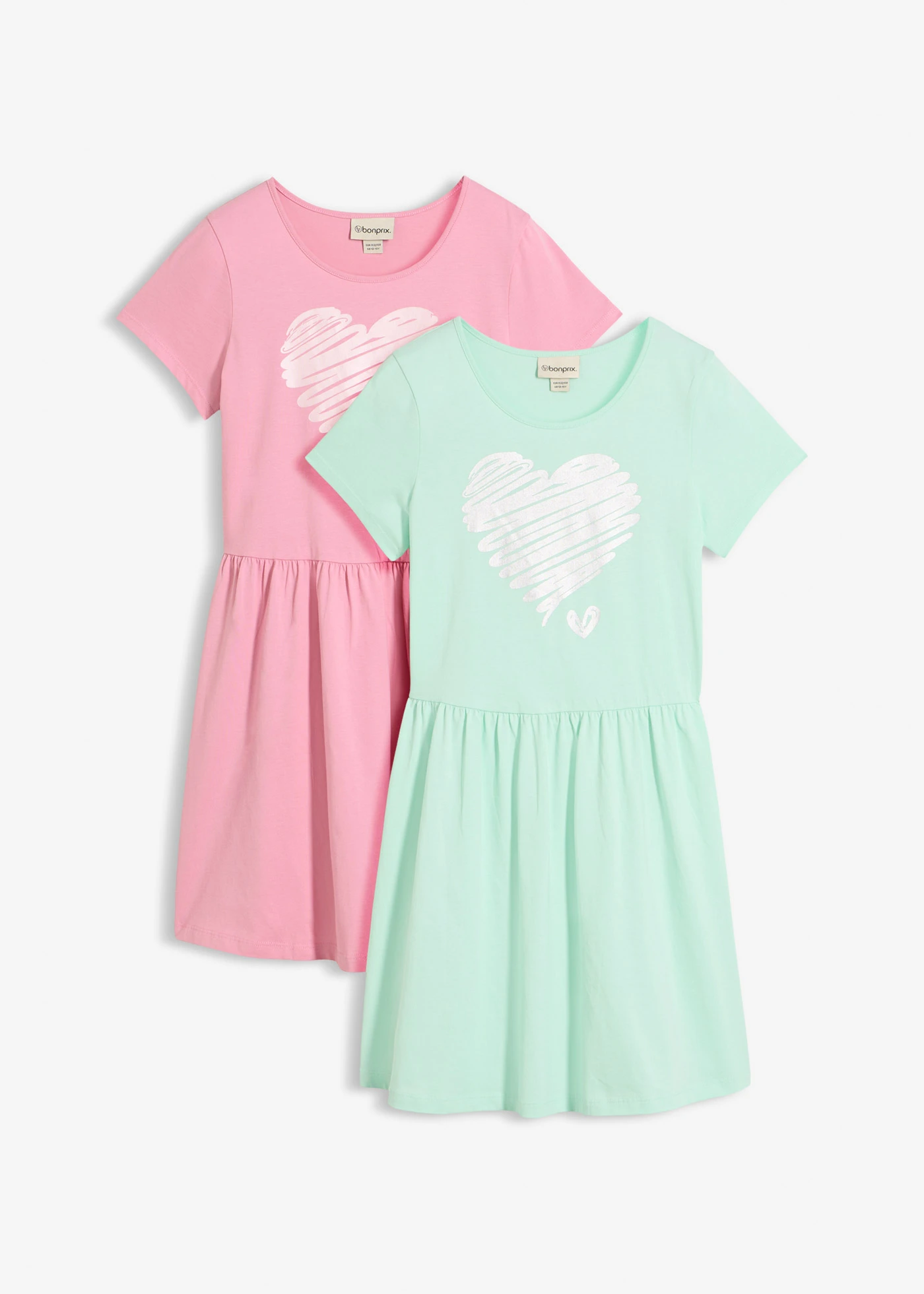 Žerzejové šaty z čisté organické bavlny (2 ks v balení) • světle mátová + kouřová orchidej • bonprix obchod