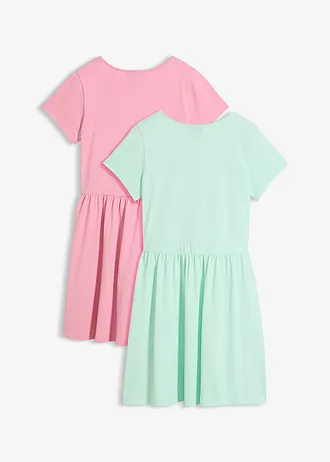 Lot de 2 robes en jersey 100% coton, Couleur: bleu foncé + turquoise foncé