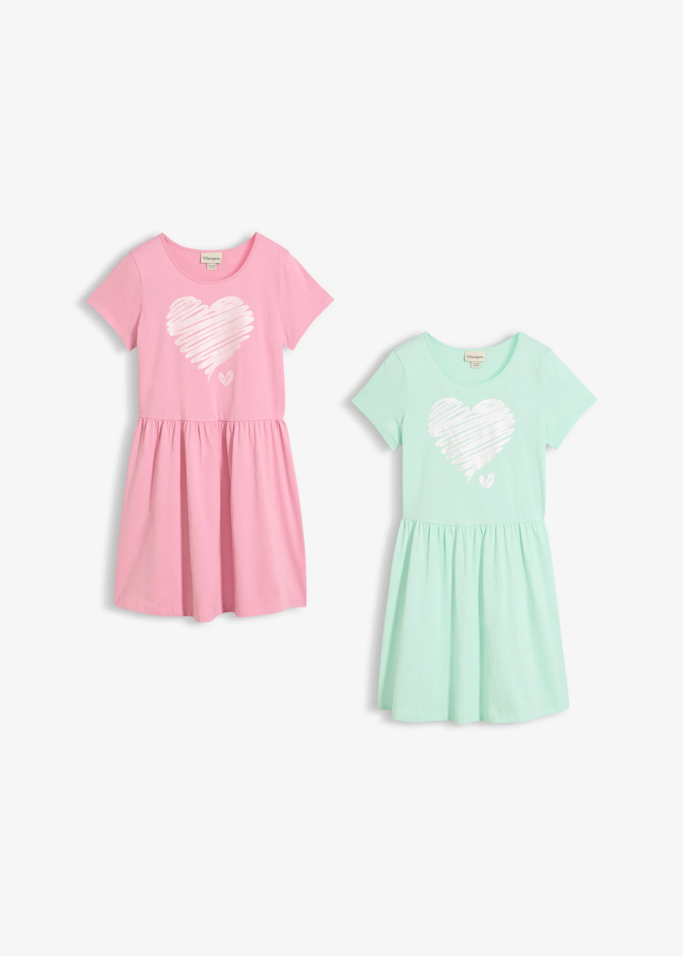 Rochie din jerse 100% bumbac organic (2buc./pac.) • verde-mentă deschis                      + violet-orhidee fumuriu • magazin bonprix