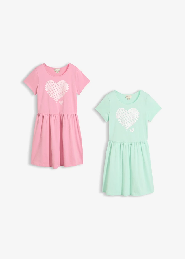 Jersey jurk van biologisch katoen (set van 2), Kleur: donkerblauw+donkerturkoois
