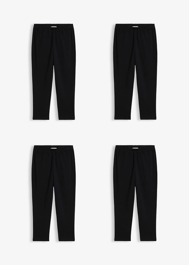 Lot de 4 leggings corsaire en coton extensible, Couleur: noir